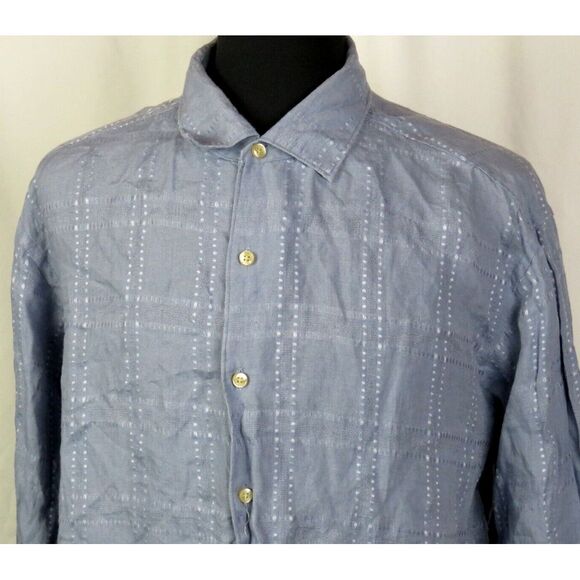 Men's Tommy Bahama Long Sleeved 10% Linen Embroidered Check Button Up Shirt XL - Picture 1 of 6